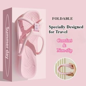 LIAND ไม่ลื่น รองเท้าแตะพับได้สำหรับผู้หญิง แบบพกพา รองเท้าแตะนุ่ม รองเท้า EVA รองเท้าแตะ สะดวกสบาย รองเท้าแตะชายหาดแบบแบน สำหรับฤดูร้อน