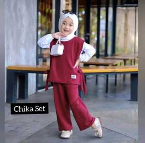 Cod- Setelan Baju Muslim Anak Perempuan Chika 3in1 Umur 3-12 Tahun Varian Pilih Warna