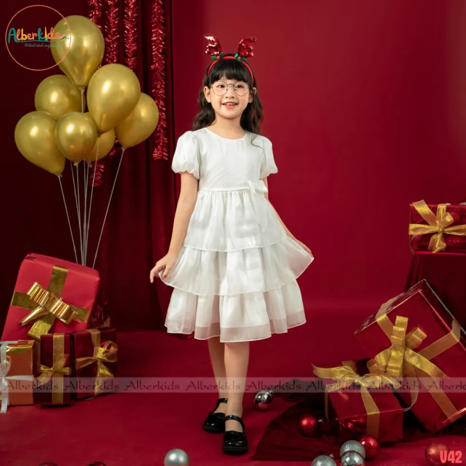 Váy nhung tăm đỏ lót nỉ cho bé gái size 2-7 tuổi-mã V341 rẻ đẹp cho bé