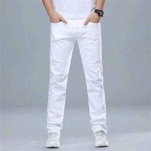 กางเกงยีนขายาว ทรงตรง ระดับไฮเอนด์ สีขาวอ่อน สําหรับผู้ชายJ419