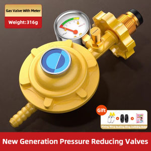 Kitchen LPG Gas Regulator Valve With Pressure Gauge Explosion-Proof Brass Roskas Auto Cut Off Safety Stove 21mm Thread Gasul Anti Explode