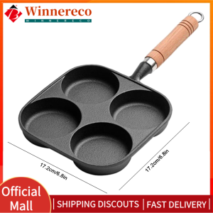 【winnereco】3/4/7Hole Omelet Pan Wooden Handle Non Stick Egg Frying Pan Cookware Pancake Pan Suitable for Gas Stove Induction Cooker