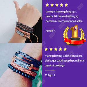 Pria Gelang Pria 4-Piece Set Kulit Sapi Paduan Tali Dikepang Manik-Manik Disesuaikan Gelang Hadiah