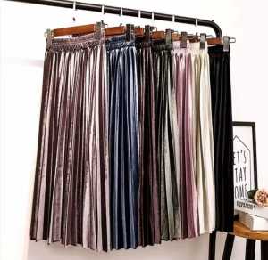 Skirt Plisket Velvet Elegan dengan Pinggang Elastis - Gaya Korea