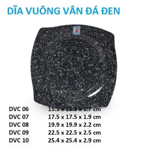 Dĩa vuông góc cạnh nhựa melamine vân đá đen nhiều size _DVC05