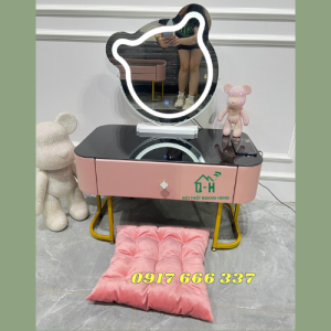 BÀN TRANG ĐIỂM BỆT GƯƠNG GẤU CÓ ĐÈN LED KEM ĐẸM NGỒI CAO CẤP - GIAO HỎA TỐC