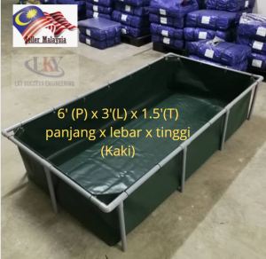 6x3x1.5 kaki Kolam Kanvas Ternak Udang Ikan / Canvas Pond For Shrimp & Fish Free Tank Connector dan PVC Frame / kembes Kolam / kolam kanvas tebal 0.55mm Super Heavy duty Tahan 6 tahun min