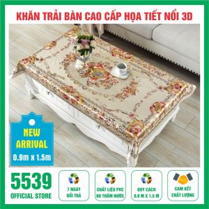 Khăn Trải Bàn PVC Chống Thấm Nước Họa Tiết Hoa Văn 3D Sang Trọng - Shop 5539