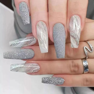 【 Free gift 】24pcs Fake Nails Set With Glue High Quality Fake Nail Stickers Kit Long And Short Art Design French