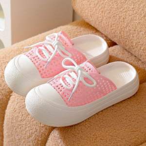 [Free Shipping] Parent-Child Closed-Toe Slippers For Women 2026 New Model Mother-Daughter Hollow Perforated Shoes Breathable Soft-Soled Thick-Soled Slip-On Shoes