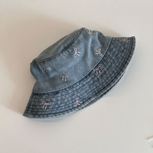 PERCEPT Sunshade Bowknot Cowboy Fisherman Hat Big Brimmed Outdoor Y2K Denim Bucket Hat Fashion Hiking Covering Basin Hat Women