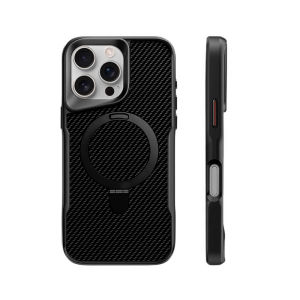 Sanptoch For Magsafe Stand Phone Case For iPhone 16 15 14 13 Pro Max Matte Carbon Fiber Texture Cover For iPhone 16 Pro Max Matte Shockproof Protection Casing with Alloy Ring Holder