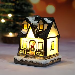 Christmas Village Resin Christmas Village Houses with LED Light Christmas Town Scene Figurines Building Christmas Indoor Decor Collection Buildings