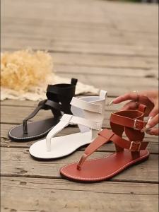 [Free Shipping] 2026 Summer New Low Heel Roman WomenS Shoes Fashionable And Comfortable Buckle Strap Flat High-Top Sandals