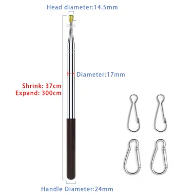 CHIC Solid Wood Handle Flagpole Stainless Steel Rod Retractable Tour Guide Flag Pole Portable 200/250/300cm Teaching Stick Tour Guide