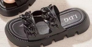 sandal slop wanita jelly karet ban dua KOREA motif rantai LDG 2405-D1