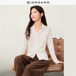 Giordano Beau Monde Women Skipper collar long sleeve slim polo shirt Free Shipping 13316603