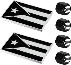 Dsycar 2 Pack Puerto Rico Emblems Embossed Chrome Metal Flag Auto Emblem for Car Decorations Accessories - Gifts 4 Free Puerto Rico Valve Stem Caps