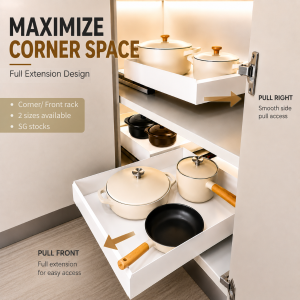 Pull Out Corner Extendable Kitchen Cabinet Organizer Rack Full Extension Storage Basket | 2 Sizes | 2 Rack Types | SG Stock by Thehomeshoppe