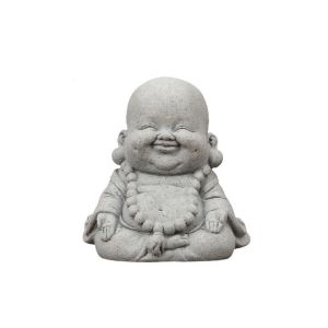XUNJIE Cartoon Fat Smiling Buddha Ornament Chinese Style Green Sandstone Little Monk Ornament Buddha Figurine Hand Carved Buddha Sculpture Desktop