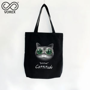 VOREX High Quality 12oz Canvas Tote Bag For Women with Letters Print 330g/m² Lightweight Roomy & Everyday Essential Pet Dag Cat Bear (Beige/Black) | V001