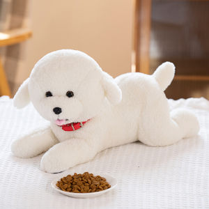 JOJO CASTLE Bell Bichon Frise White Dog Doll Lying&Sitting 23/28/35/48cm  Like Real Cute Pet Animal Plushie Peluche Stuffed Kids Companion Gift