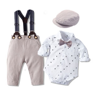 lontakids Toddler Baby Boys Clothes Set (Romper Shirt+Bowtie+Suspender Pant+Hat) Gentleman Outfits Wedding Birthday Baptism Suits For Kids
