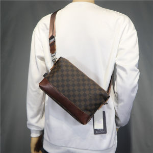 Men Bag Premium Fashion PU Leather Lattice Shoulder Messenger Bag Black Brown