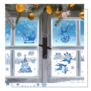 DECAL TRANG TRÍ NOEL – Hít Tĩnh Điện - Tuần Lộc Xanh Dương Tinh Tế Đẳng Cấp