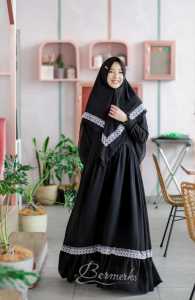gamis set khimar renda putih layka bermerks syari premium seragam pengajian putih