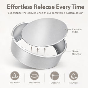 Stainless Steel Cake Pan with Removable Bottom Smooth Rolled Rim Easy Release Loose Bottom Easy Clean
