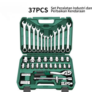 Tool kit Set alat Kunci Sok set 37pcs/kunci pas Set 12pcs 8-19mm 1/2 kunci Mata Sok lengkap 19pcs Kombinasi 1/2 72gigi / Kunci Shock Set 1 Lengkap 37 PCS Kunci Mata Sok Set Socket Full Tool Kit Set Alat Perbaikan Mobil Set