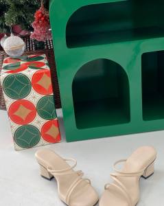 Luny - Angle Heels Selop Wanita Strap Double Silang Leather Synthetic Elegant 5 cm - Wedges Formal