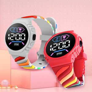 2024 New LED Electronic Watch Middle School Student Creative Outdoor Sports round Childrens Electronic Watch in Stock