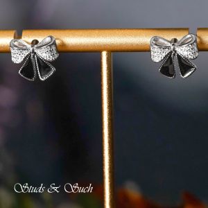 [Studs & Such] 925 Silver Classic Bowknot Stud Earrings With Cubic Zirconia
