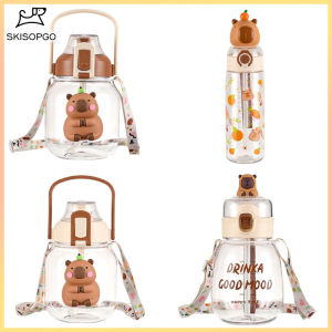 SKISOPGO Capybara Tumbler Water Bottle Double Drinking Cup Lock Handle Straw Cup Cute Large Capacity BPA Free 水瓶