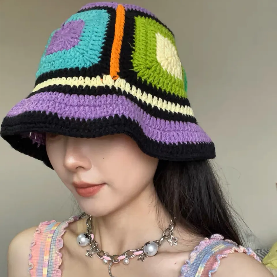 2023 New Fashion Y2K Crochet Bucket Hats Women's Vintage Hand