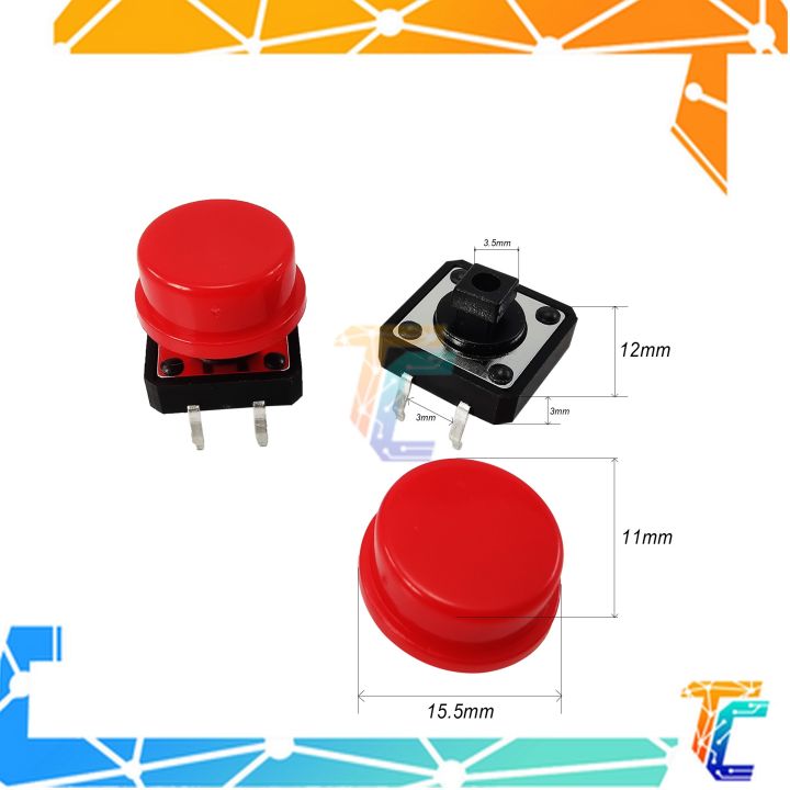 Tactical Switch Arduino 2pcs tact switch big red 12X12mm H=12.3MM With Plastic Round Cap ...