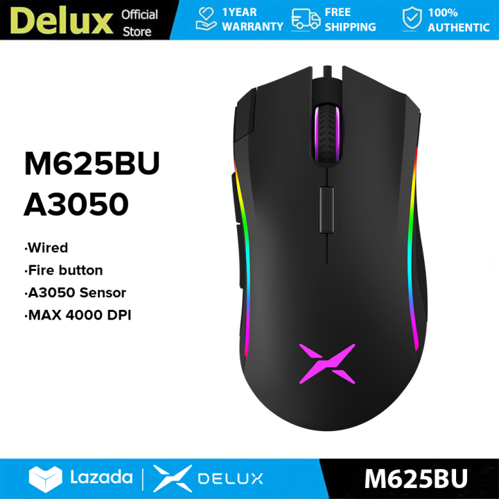 Delux M625 A3050 RGB Backlight Gaming Mouse 4000 DPI 7 Programmable ...