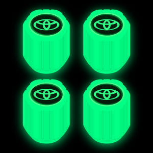 4pcs Luminous Valve Caps with Logo Fluorescent Green Tire Valve Caps Car Motorcycle Bicycle Wheel Hub Glowing Valve Cover Tire Decoration