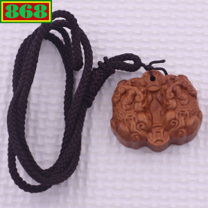 Mặt dây chuyền tỳ hưu đôi gỗ đào kèm vòng cổ dây dù mặt dây chuyền phong thủy mặt dây chuyền gỗ