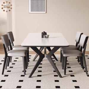 Italian-Style Stone Slab Dining Table Solid Wood Modern Minimalist Living Room Dining Table & Chair Set