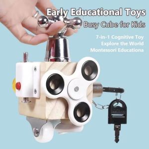 Busy Cube Board Unlock Toys Montessori Unlock Toys Educational Sensory Board for Toddlers