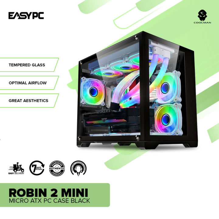 EasyPC | CoolMan Robin 2 Mini Micro ATX PC Case Black and White Desktop Casings