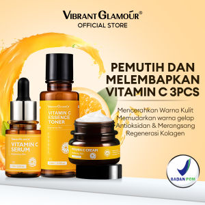 VIBRANT GLAMOR [BPOM] Set Pemutih Vitamin C 3PCS Toner Esensi Wajah + Serum + Krim Memudarkan Bintik Hitam Mengurangi Melamsa Bintik-bintik Mencerahkan Melembabkan Melembabkan Menghilangkan Pucat Anti-kerut  Anti penuaan