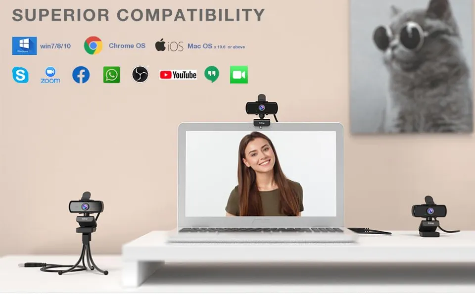 Fifine Webcam 1440P 2K Computer Web Camera with Privacy Cover