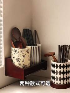 FFBH Kitchen Chopsticks Drain Rack Round Ceramic Tableware Storage Jar Household Chopsticks Storage Rack European Kitchen Decoration P7Q2M