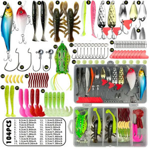 Fishing Lure Set 107pcs Mixed VIB Lure Kit Soft Lure Minnow Popper Hooks All Fishing Accessory Fresh Water