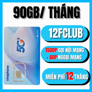 Sim Vinaphone 12FCLUB Free 1 Năm Dùng Mạng Tốc Độ Cao 3GB/ngày (90GB/Tháng) Gọi Điện Nội/Ngoại Mạng Không Mất Phí Có ESIM  FREESHIP - CHƯA KÍCH HOẠT