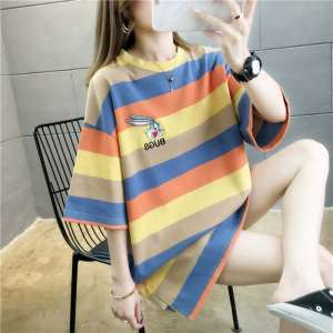 รุ่นใหม่ เสื้อยืดแฟชั่นผู้หญิง เนื้อผ้าดีใส่สบาย คอกลมแขนสั้น แนวหวานสดสวยน่ารัก chaochao shop